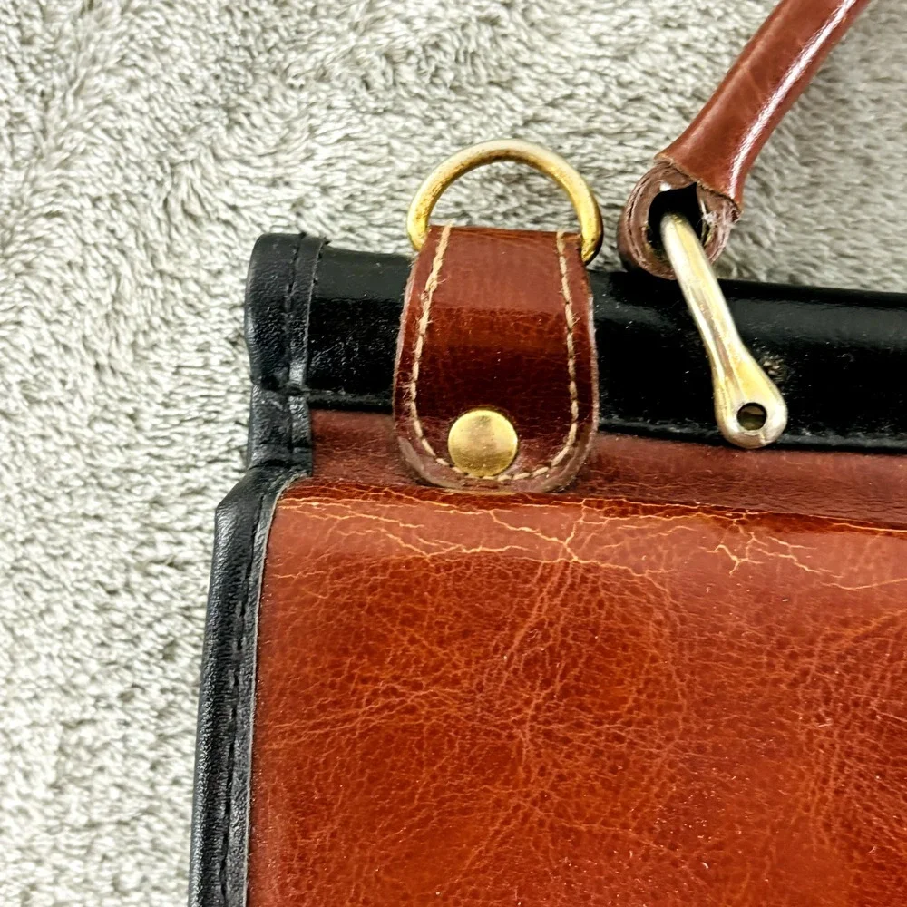 Vintage Rina‎ Rich Handbag Top Handle Purse Black Brown Leather Missing Strap